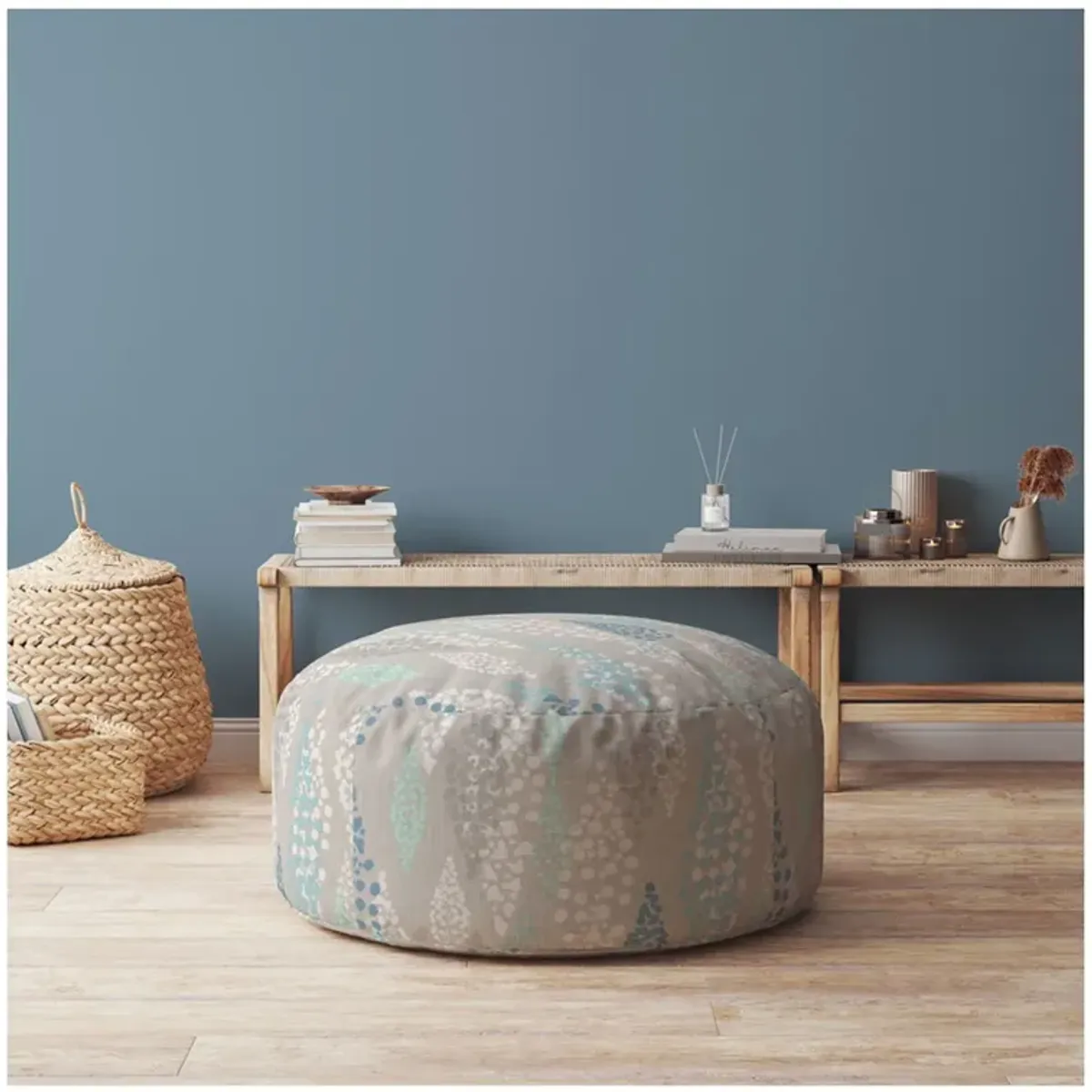 Canvas Round Polka Dots Pouf Ottoman - Ivory