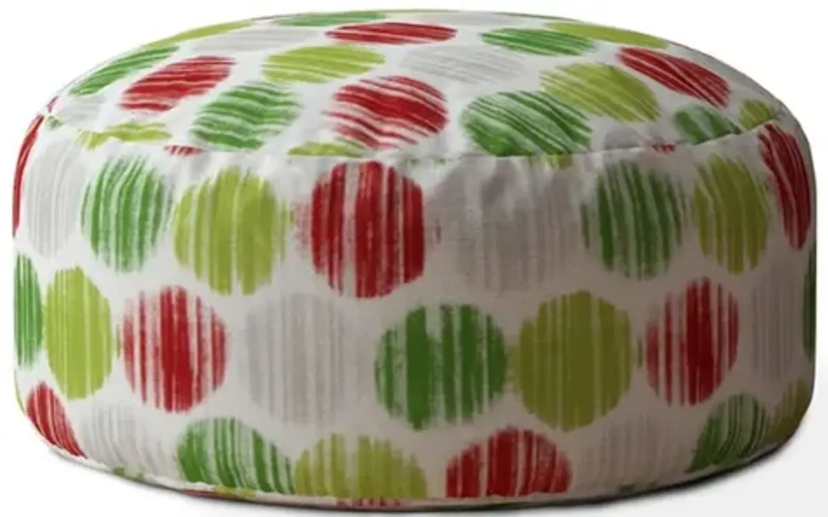 Cotton Round, Polka Dots Pouf Ottoman - Green / White