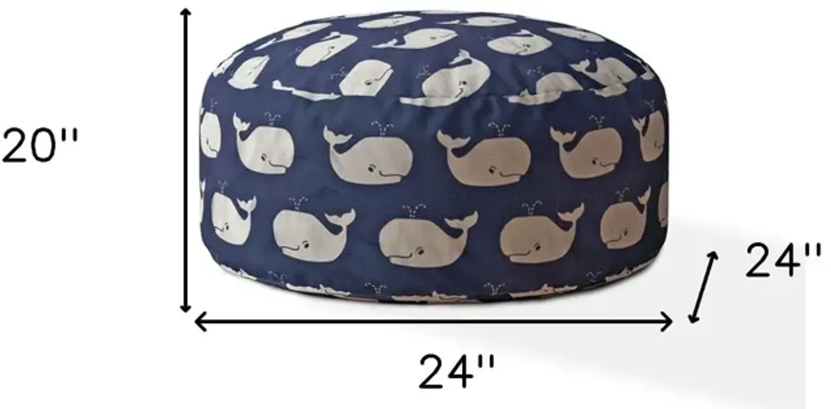 Twill Round Animal Print Pouf Ottoman - Blue / White