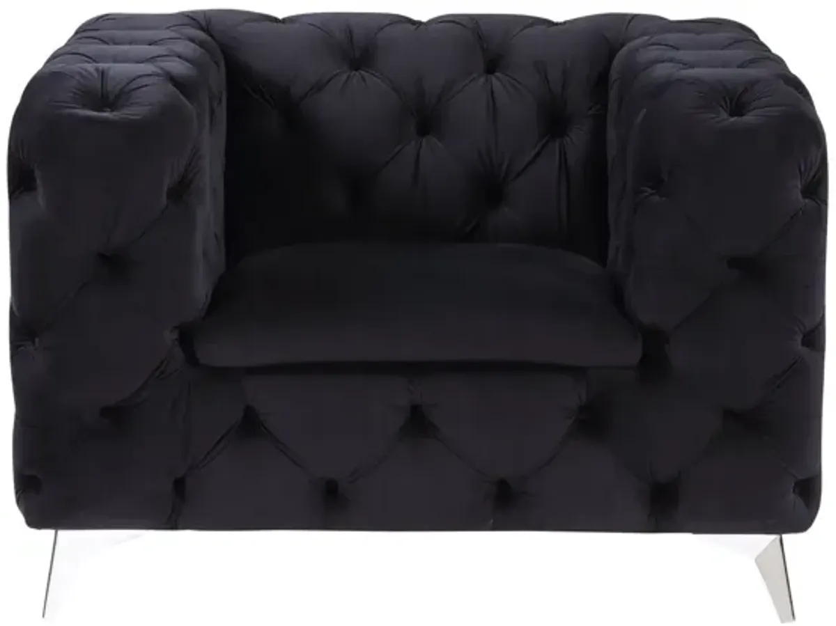Velvet And Chrome Tufted Arm Chair 46" - Black