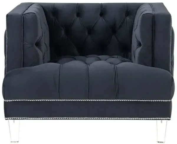 Velvet And Black Tufted Arm Chair 41" - Charcoal