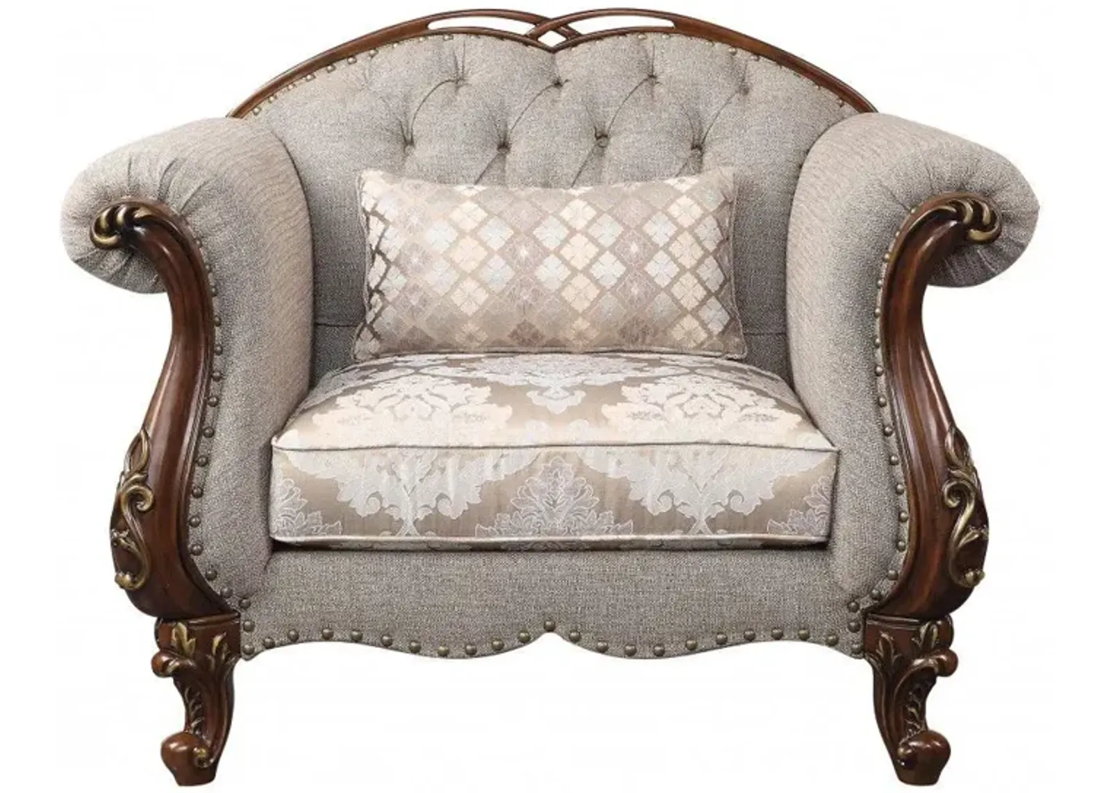 Fabric and Cherry Floral Arm Chair 48" - Beige