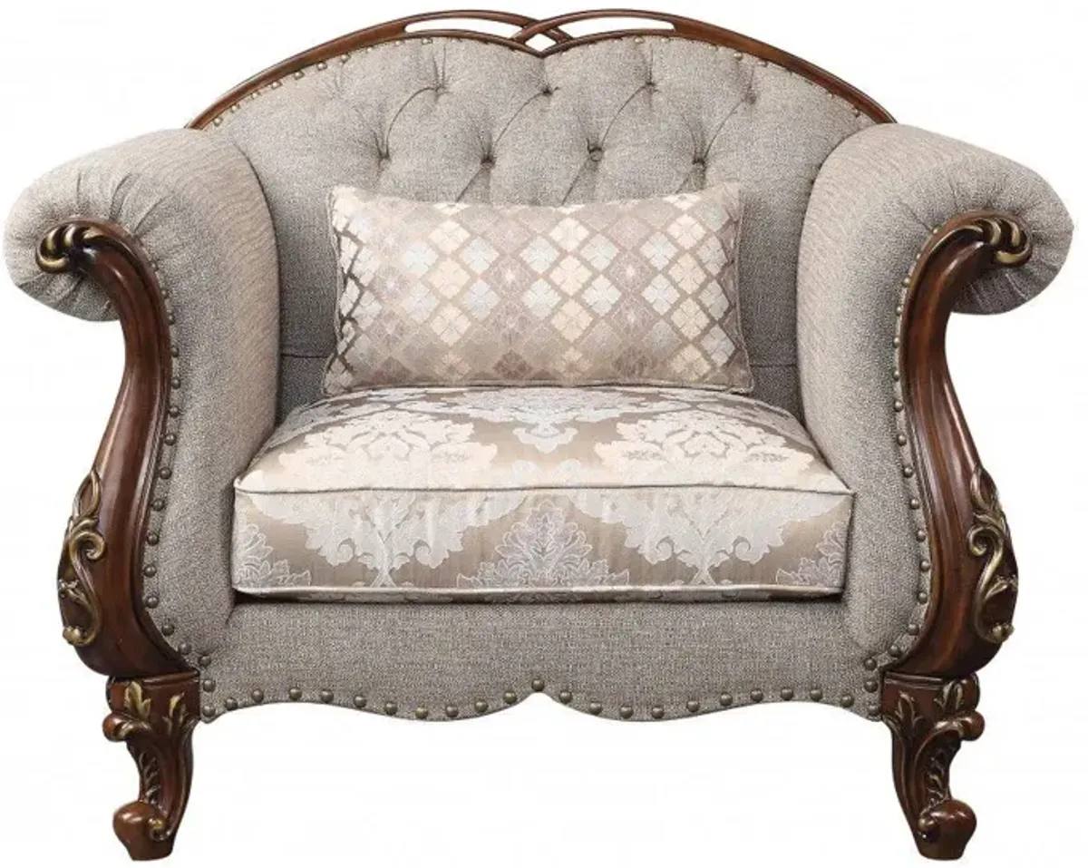 Fabric and Cherry Floral Arm Chair 48" - Beige