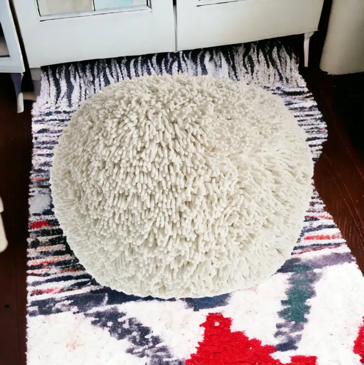 Cotton Round Ottoman - Cream