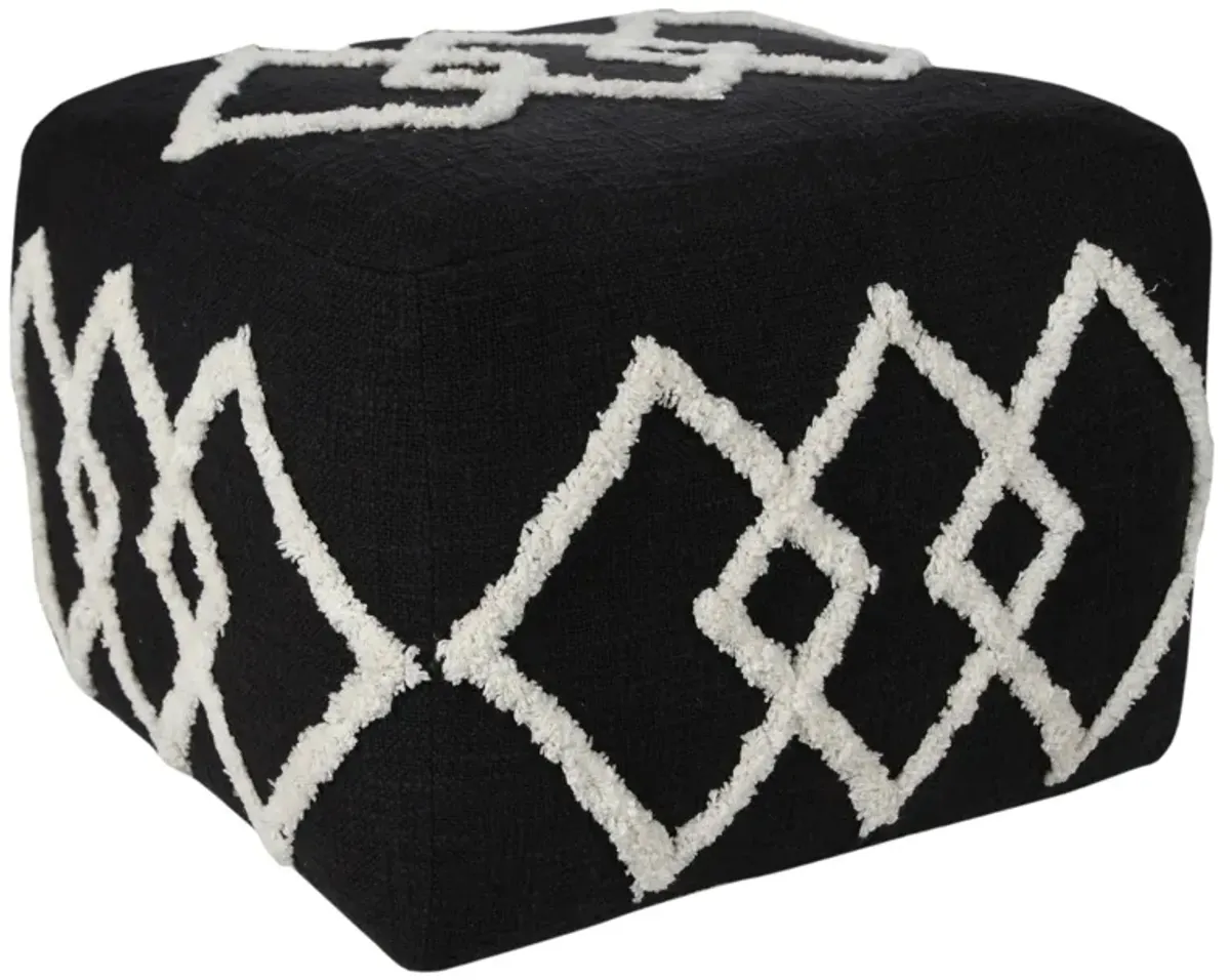 Square Cotton Ottoman - Black