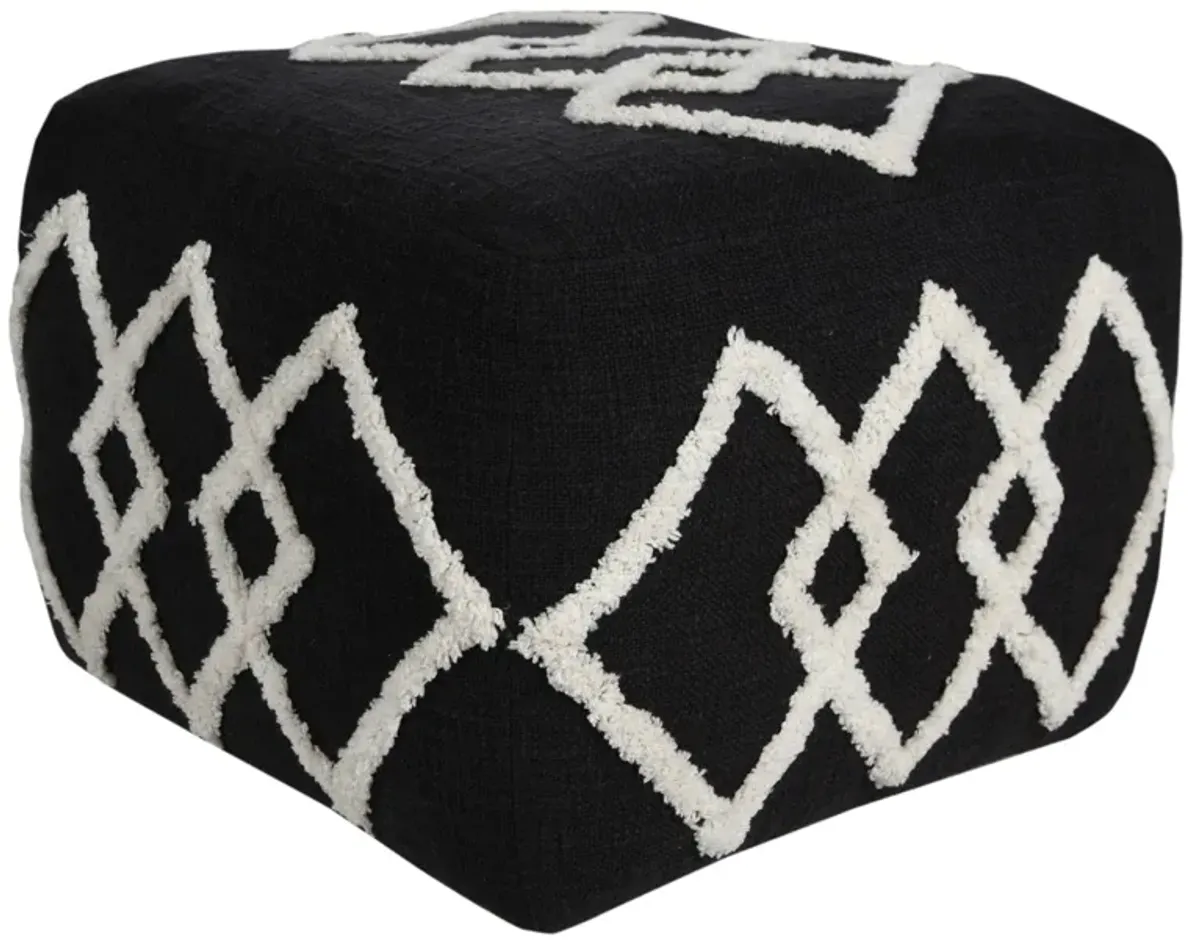 Square Cotton Ottoman - Black