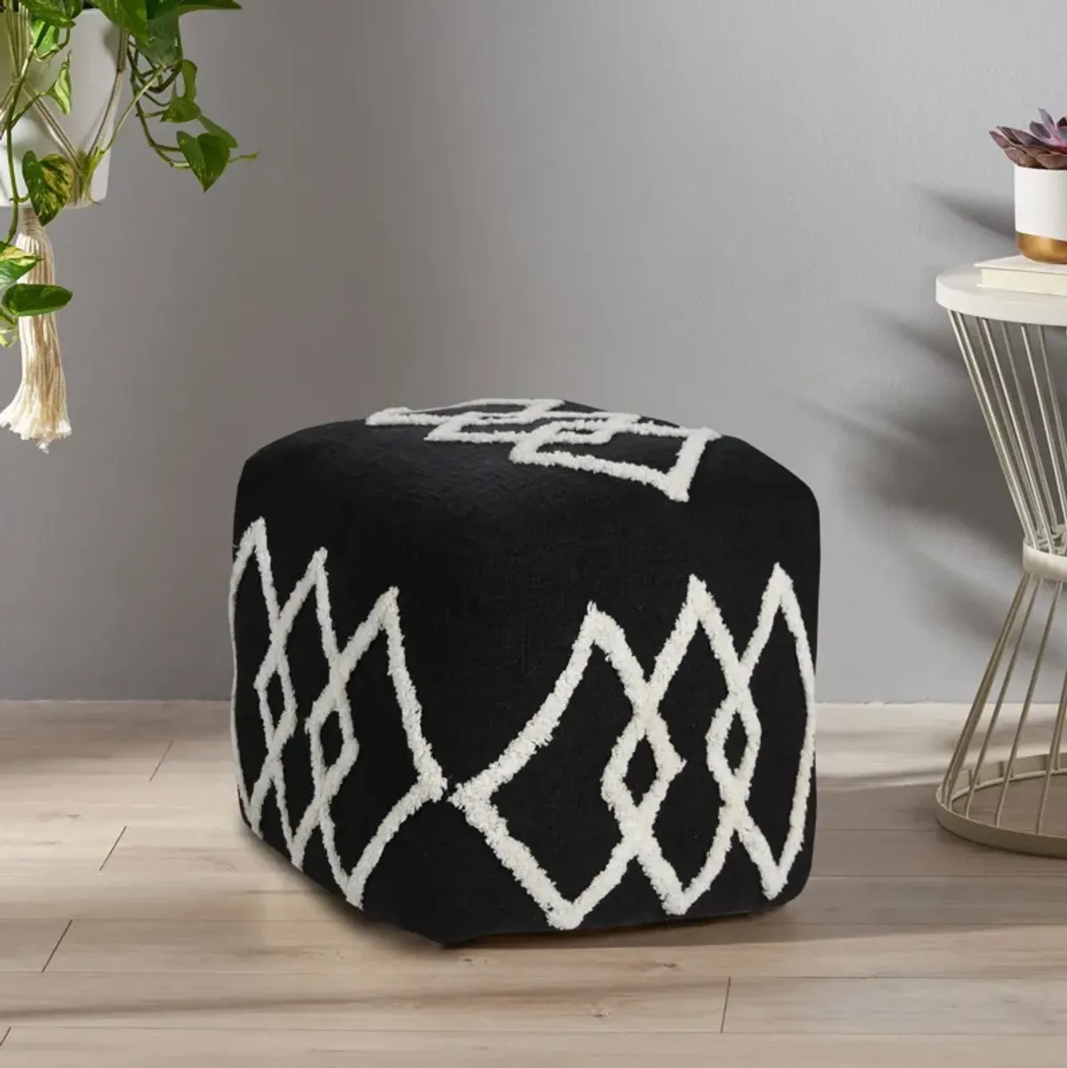 Square Cotton Ottoman - Black