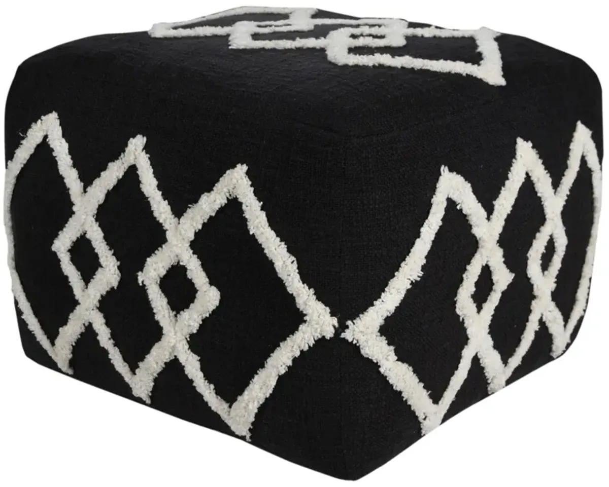 Square Cotton Ottoman - Black