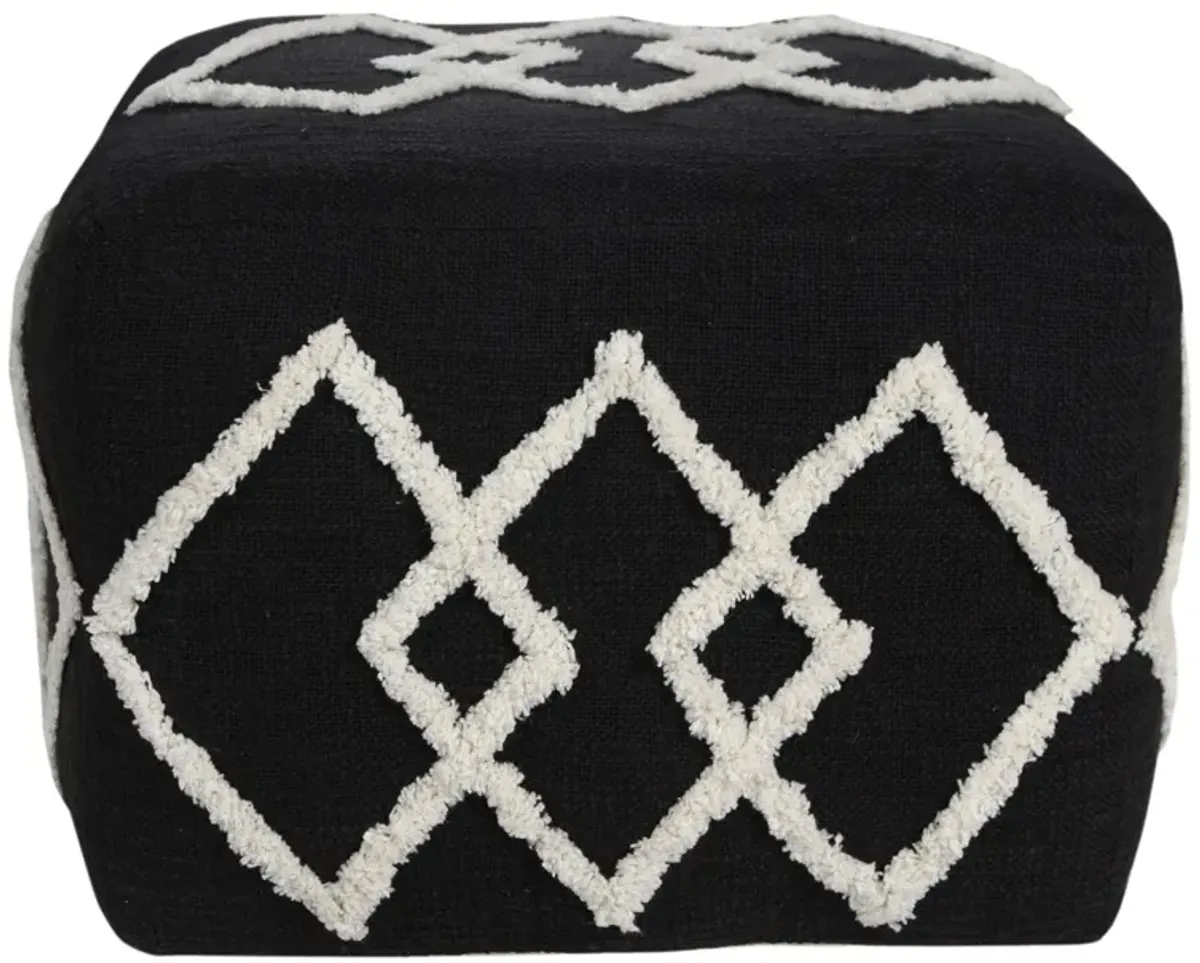 Square Cotton Ottoman - Black