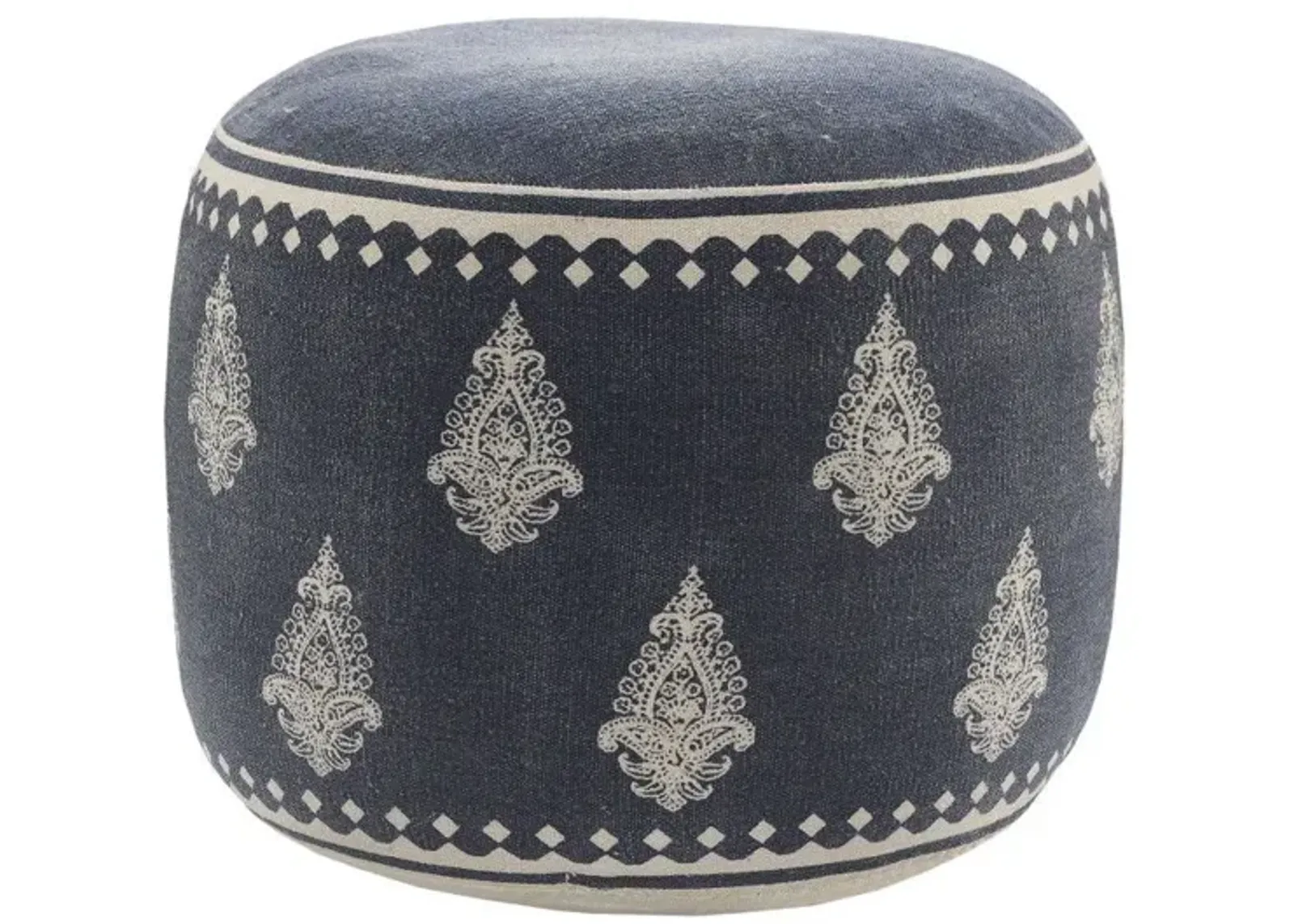 Round Ottoman Cotton - Blue