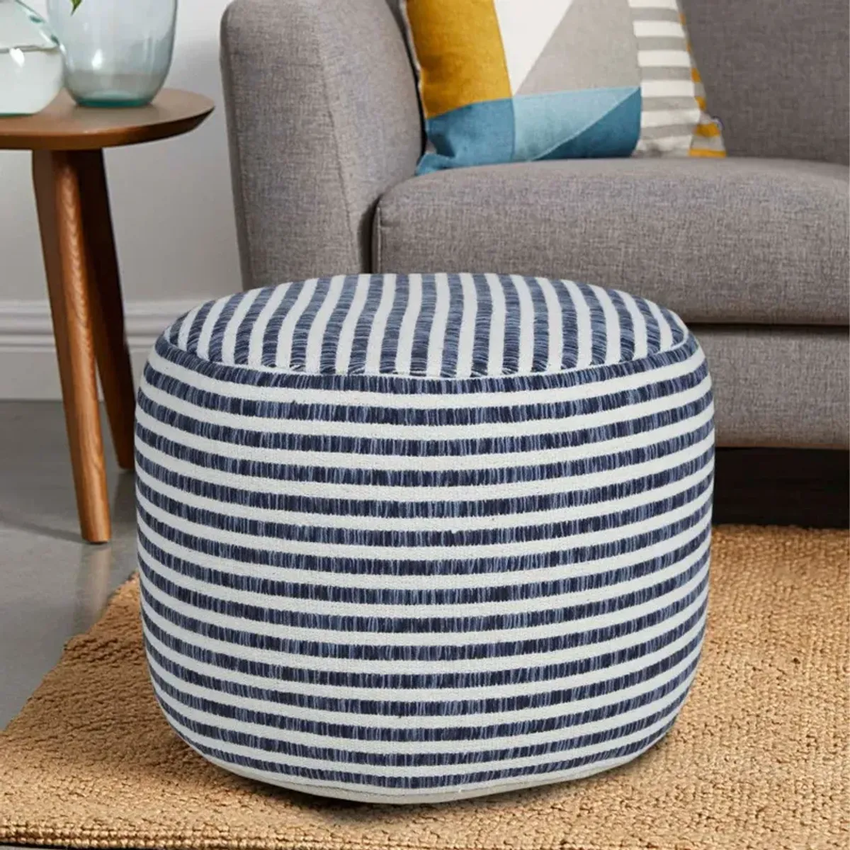 Cotton Ottoman Round - Blue