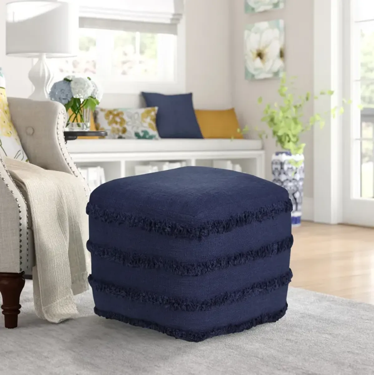 Cotton Square Ottoman 18" - Blue