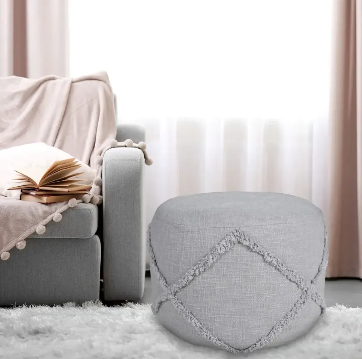 Cotton Ottoman Round - Gray