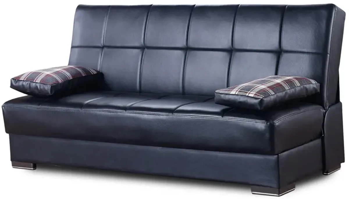 Faux Leather Sleeper Sofa And Toss Pillows With Brown Legs - Dark Brown