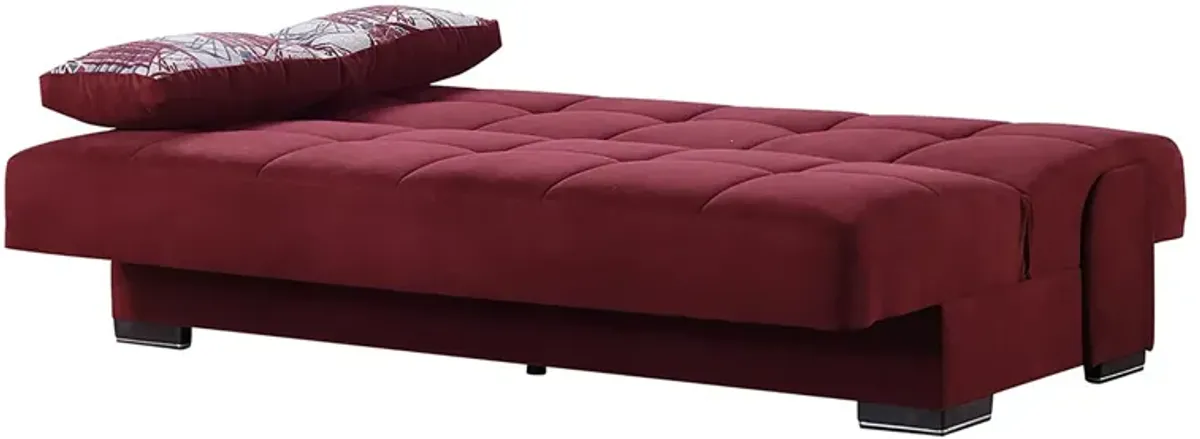 Sleeper Sofa Chenille And Toss Pillows With Brown Legs - Red