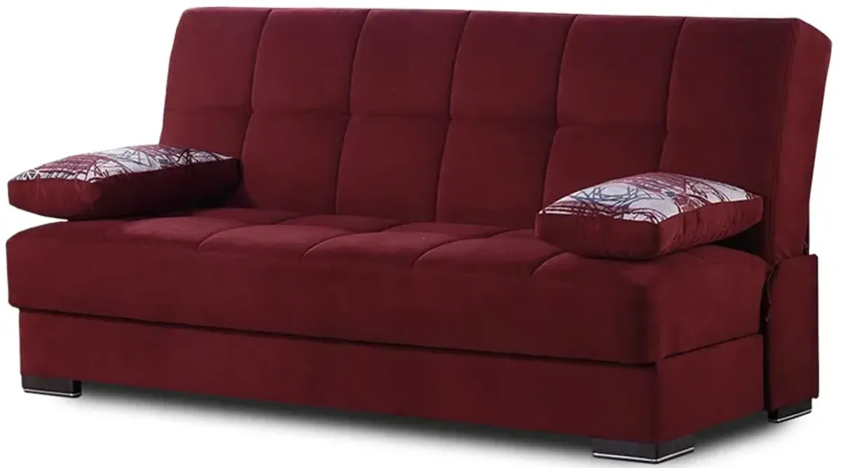 Sleeper Sofa Chenille And Toss Pillows With Brown Legs - Red