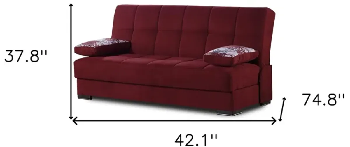 Sleeper Sofa Chenille And Toss Pillows With Brown Legs - Red