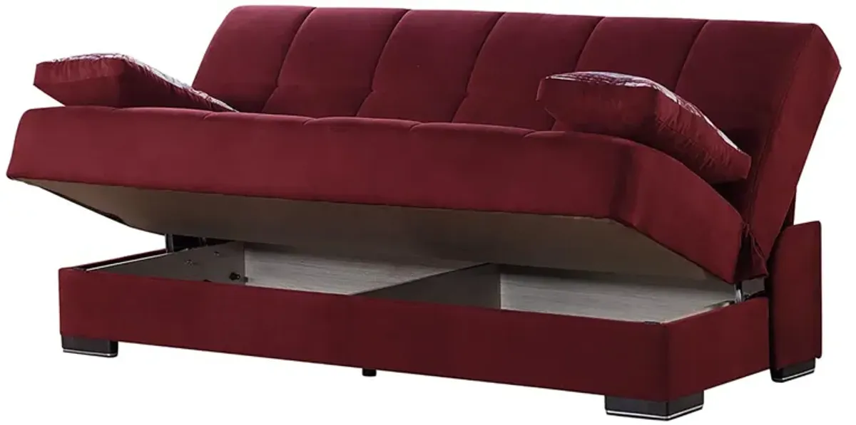 Sleeper Sofa Chenille And Toss Pillows With Brown Legs - Red