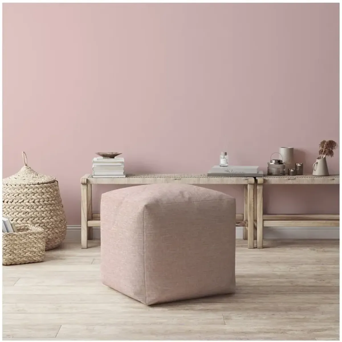 Cotton Pouf Ottoman - Pink