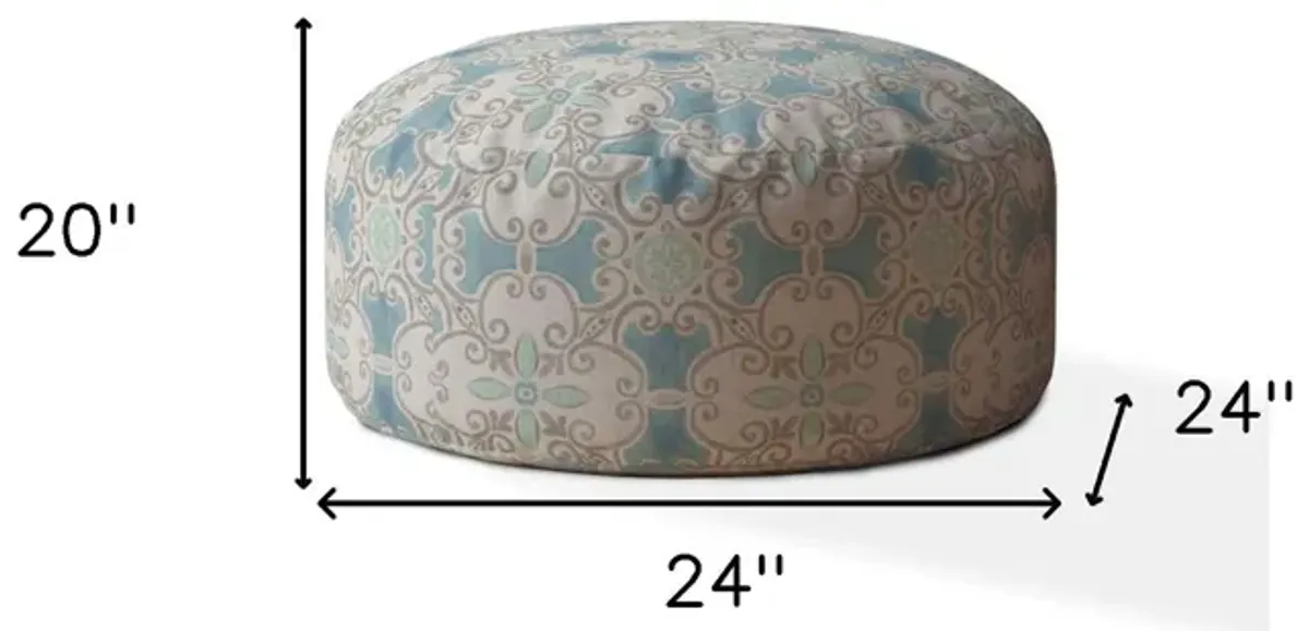 Cotton Round Ikat Pouf Ottoman - Blue