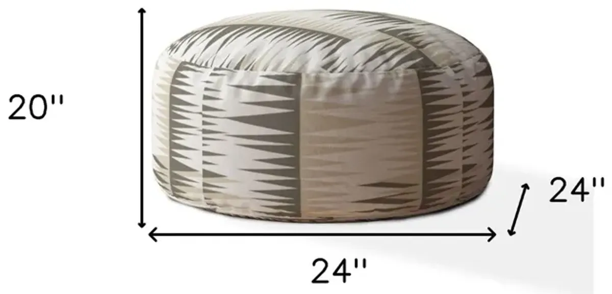 Cotton Round Chevron Pouf Ottoman - Beige