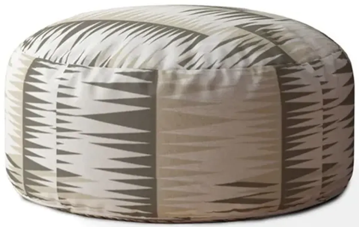 Cotton Round Chevron Pouf Ottoman - Beige