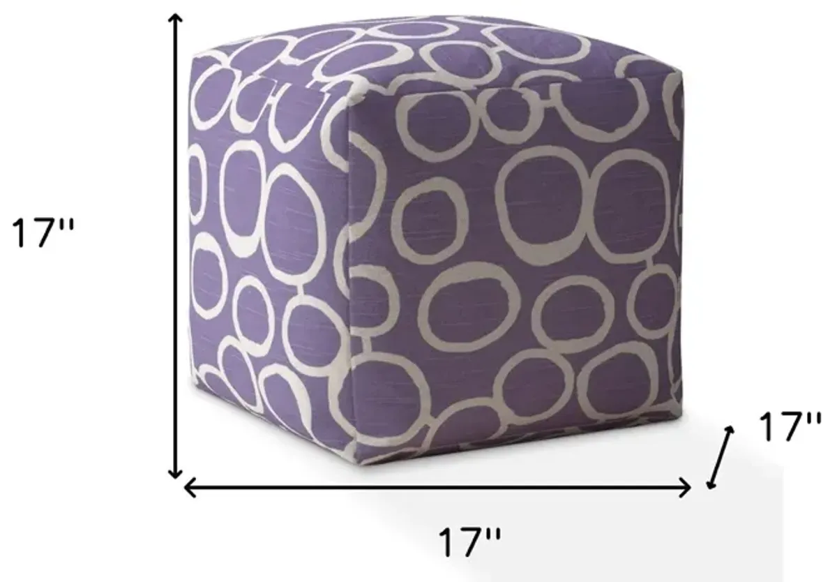 Cotton Abstract Pouf Ottoman - Purple / White