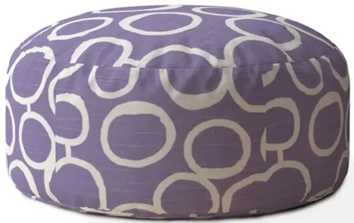 Cotton Round Abstract Pouf Ottoman - Purple / White