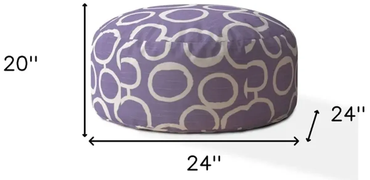 Cotton Round Abstract Pouf Ottoman - Purple / White