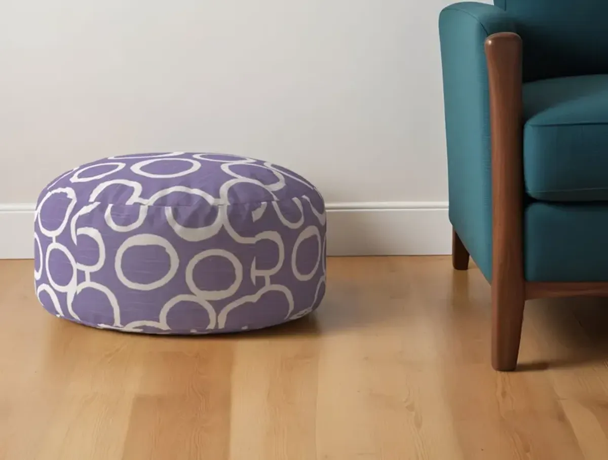 Cotton Round Abstract Pouf Ottoman - Purple / White