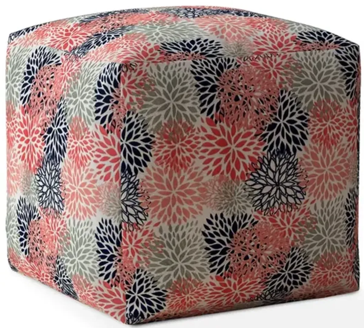 Polyester Floral Pouf Ottoman - Coral