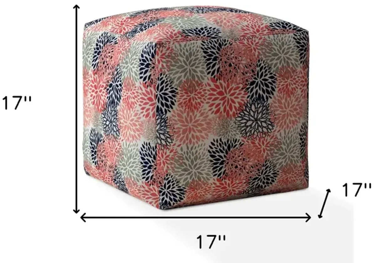 Polyester Floral Pouf Ottoman - Coral