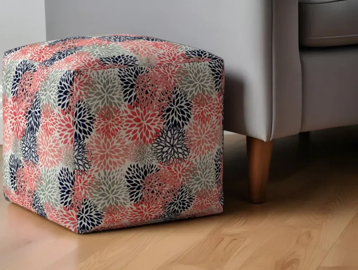 Polyester Floral Pouf Ottoman - Coral