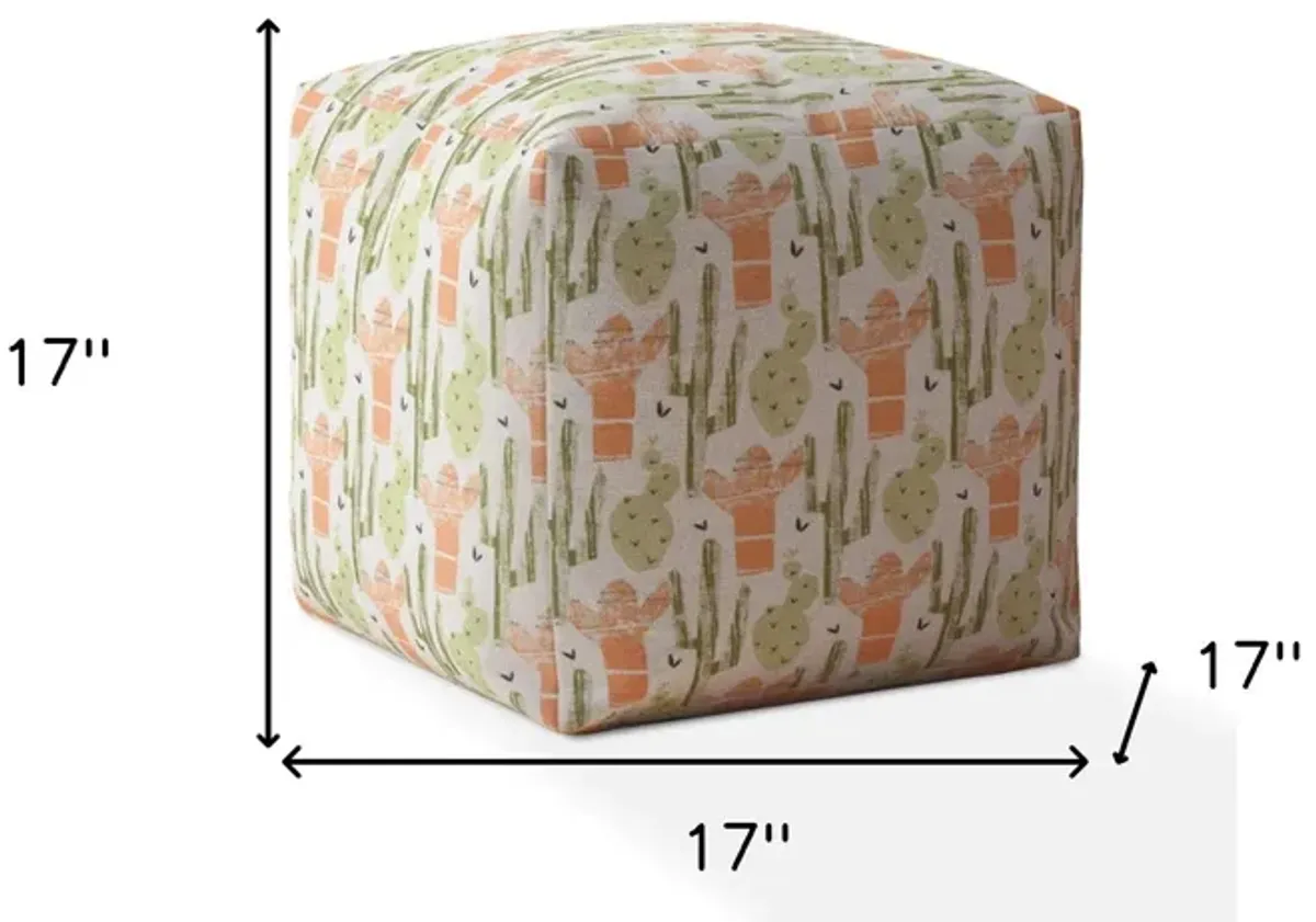 Cotton Cactus Pouf Ottoman - Orange