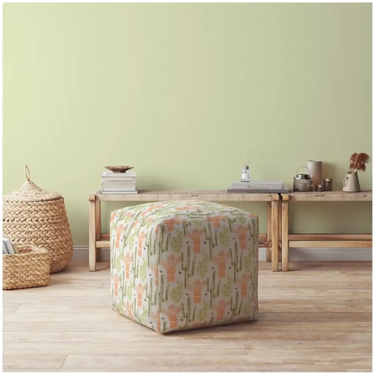 Cotton Cactus Pouf Ottoman - Orange