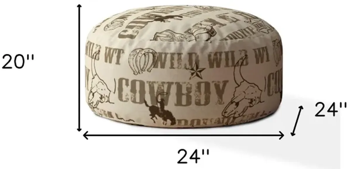 Cotton Round Animal Print Pouf Ottoman - Brown