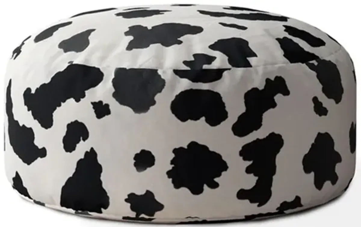 Twill Round Animal Print Pouf Ottoman - Black / White