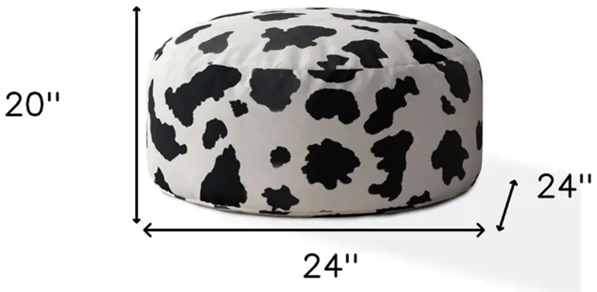 Twill Round Animal Print Pouf Ottoman - Black / White