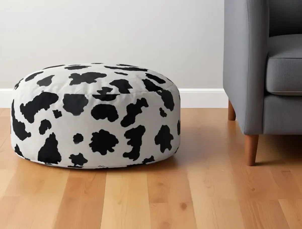 Twill Round Animal Print Pouf Ottoman - Black / White