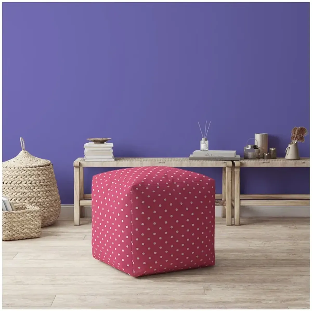 Cotton Polka Dots Pouf Ottoman - Pink