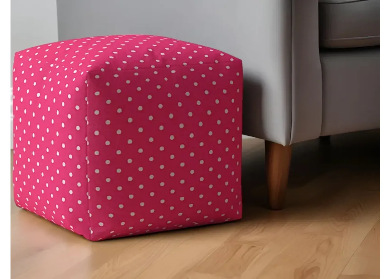 Cotton Polka Dots Pouf Ottoman - Pink