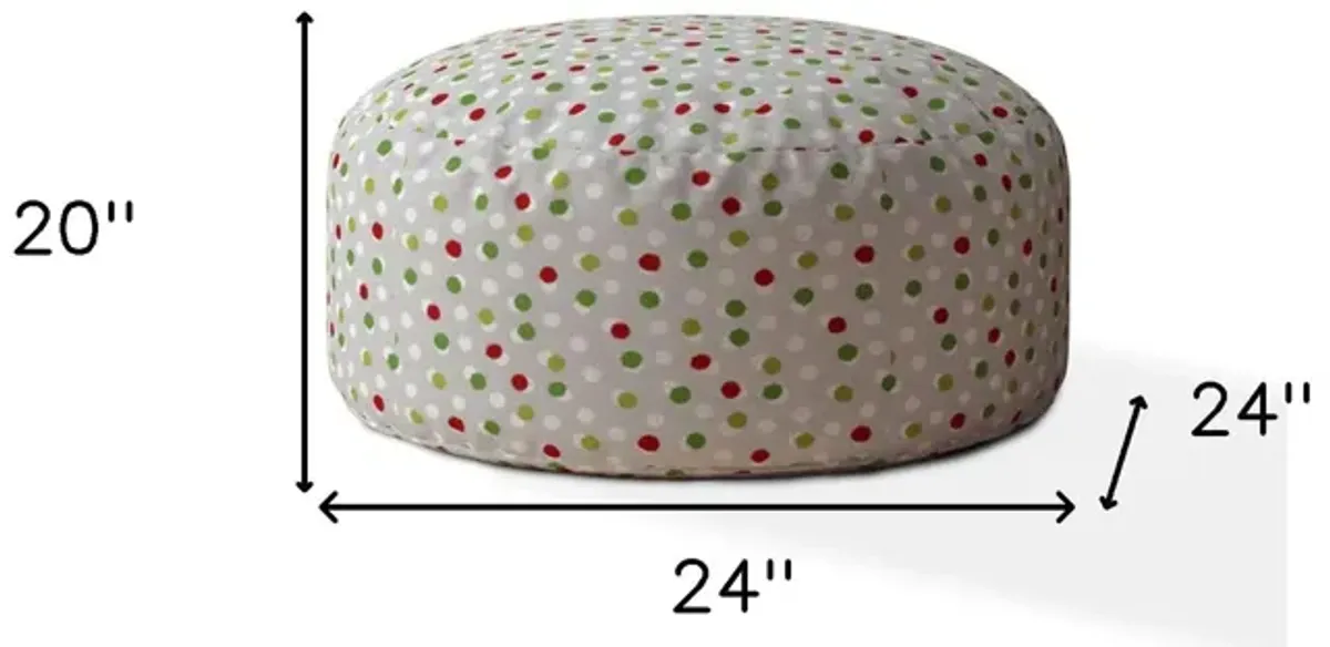 Cotton Round Polka Dots Pouf Ottoman - Green