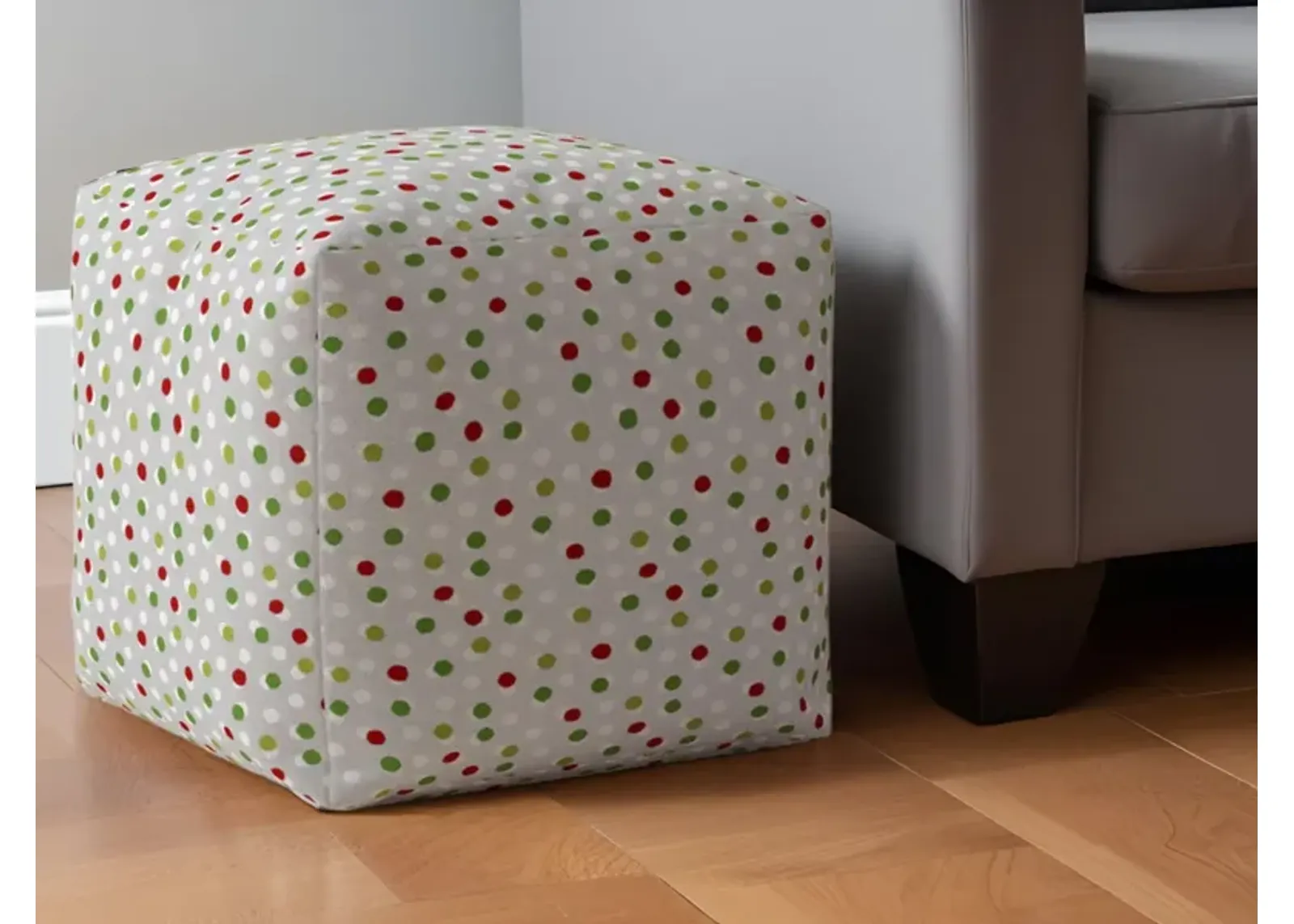 Cotton Polka Dots Pouf Ottoman - Green