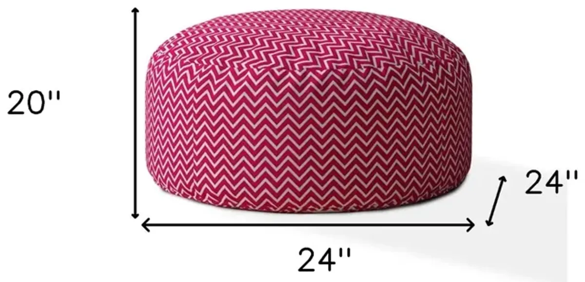 Cotton Round Chevron Pouf Ottoman - Pink