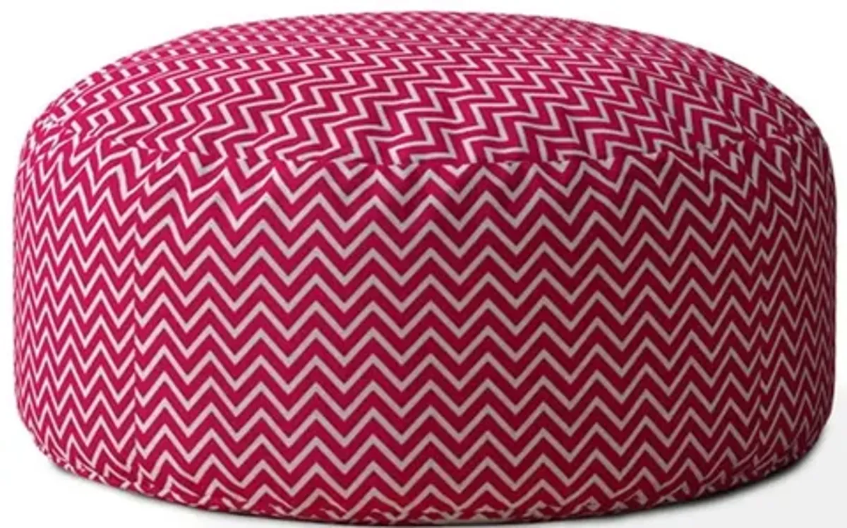 Cotton Round Chevron Pouf Ottoman - Pink