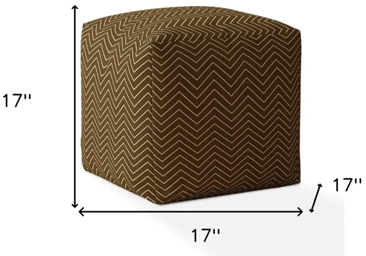 Cotton Chevron Pouf Ottoman - Brown