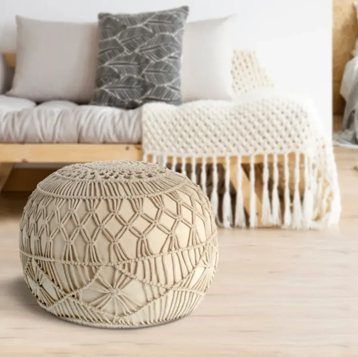 Cotton Ottoman Round - Cream