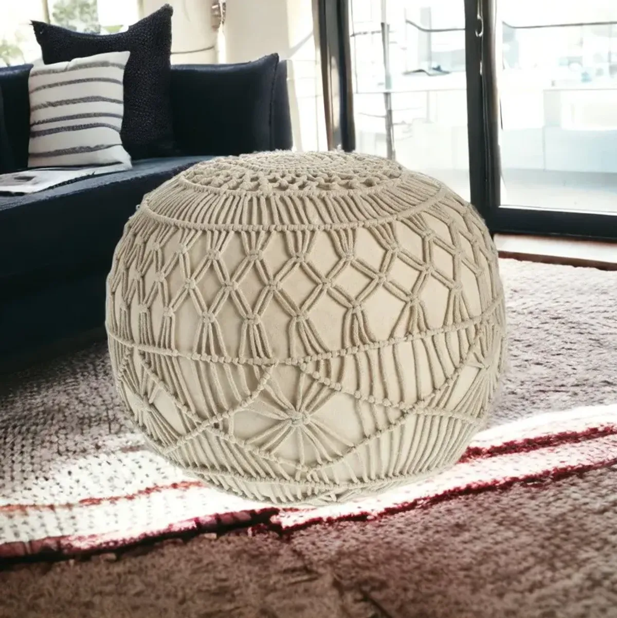 Cotton Ottoman Round - Cream