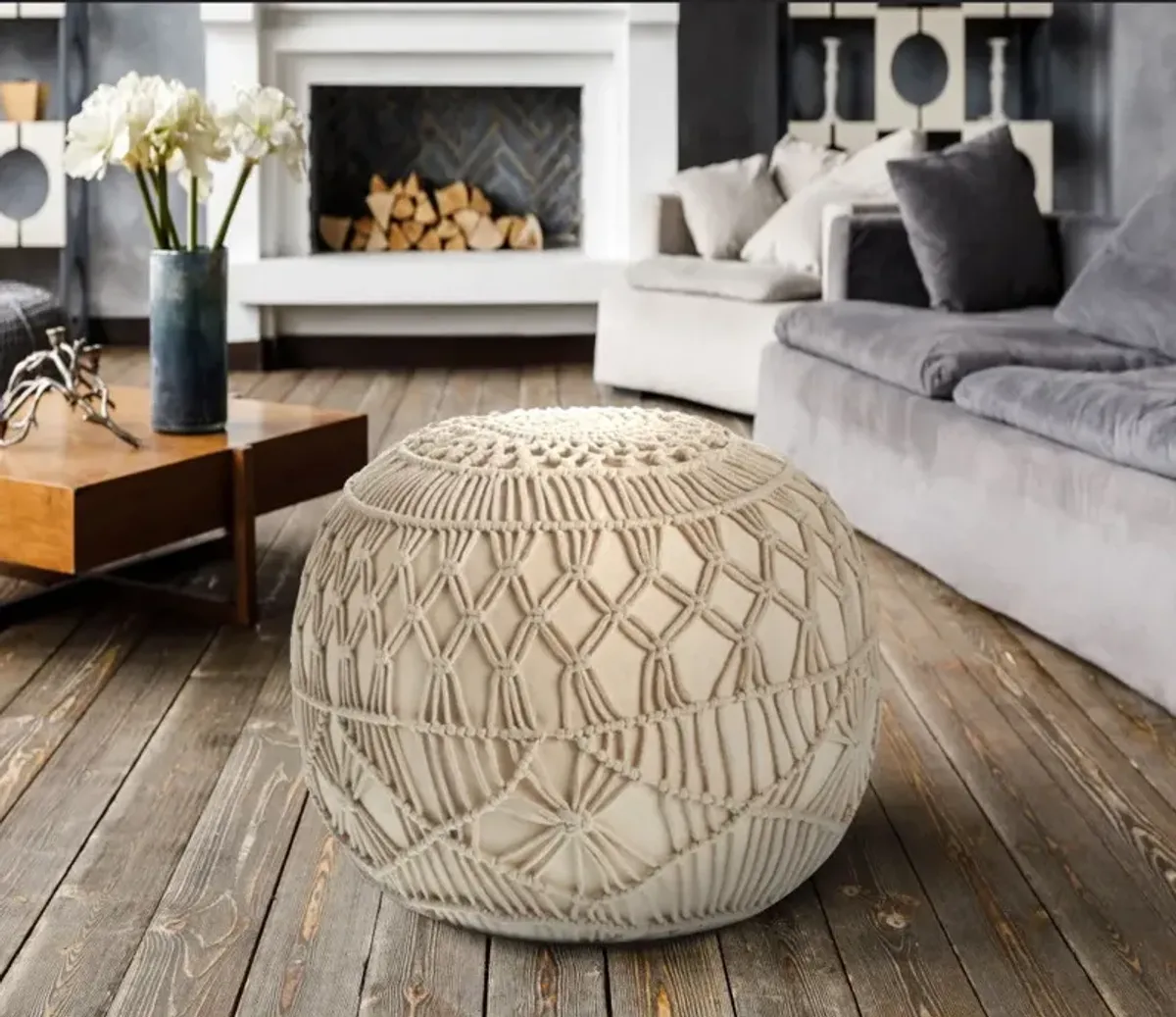 Cotton Ottoman Round - Cream