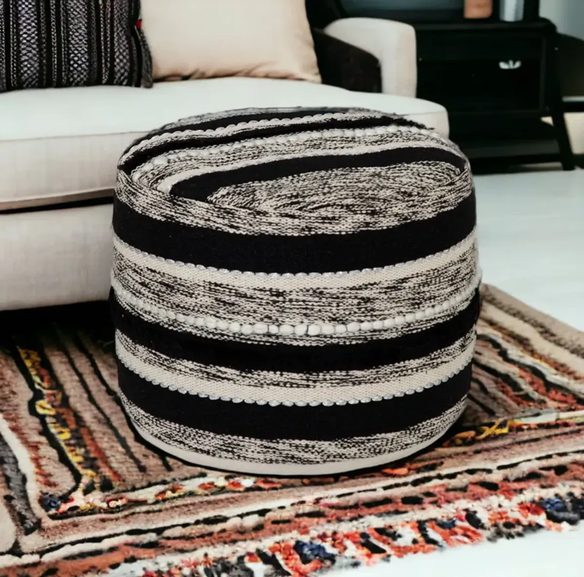 Cotton Ottoman - White / Black